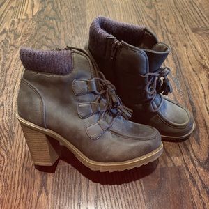 Brown Lace-Up Booties